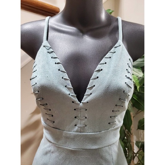 Privately Privileged Women Green Polyester V-Neck Sleeveless Knee Length Dress S - Picture 2 of 11